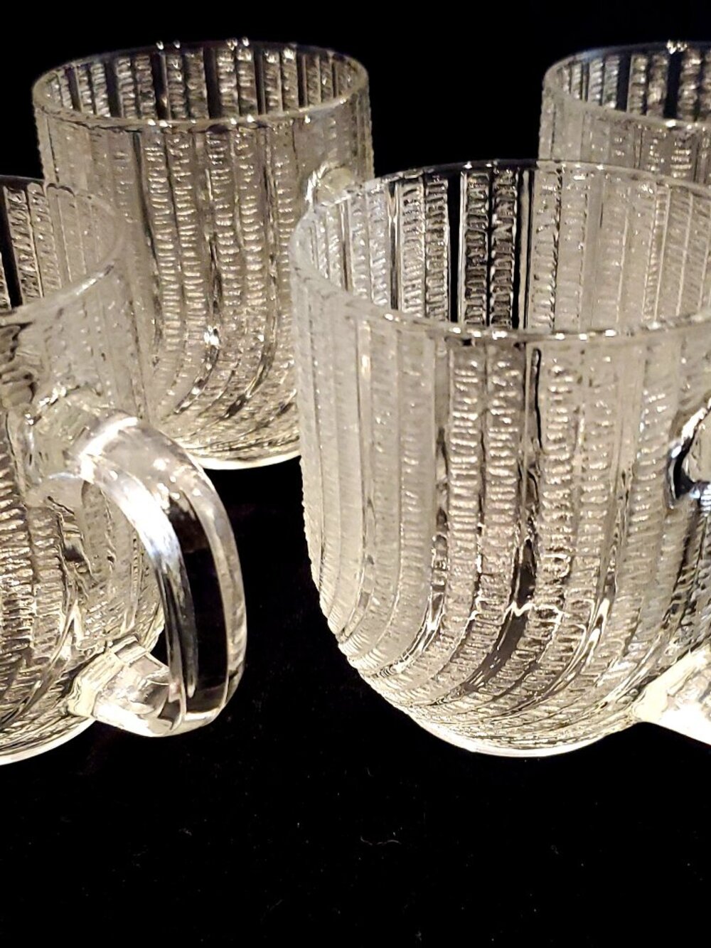 Vintage Arcoroc France Frosted Clear Swirl Coffee/Tea Cups/Mugs Set Of 4